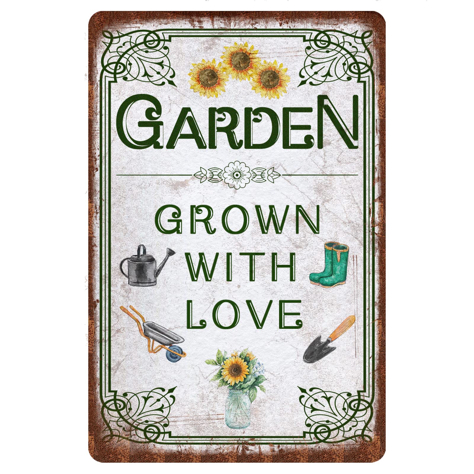 Vintage Garden Tin Signs - Retro Backyard Wall Decor Metal Signs for Outdoor & Indoor Use - Perfect for Garden, Patio, Shed, or Farmhouse Decor - Grown with Love