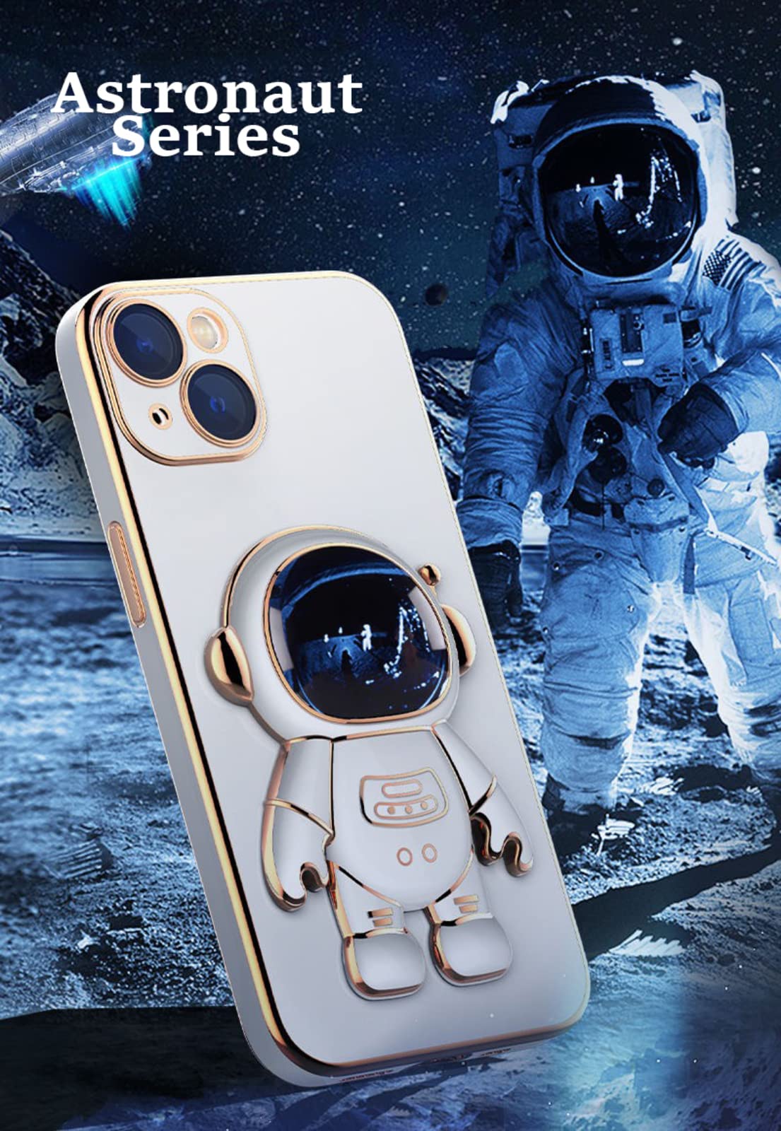 Astronaut Themed 6D Plating Phone Case with Stand - Compatible with iPhone 11/12/13 Pro Max, Green Space Design for iPhone 12 Pro - Perfect for Space Enthusiasts & Everyday Protection