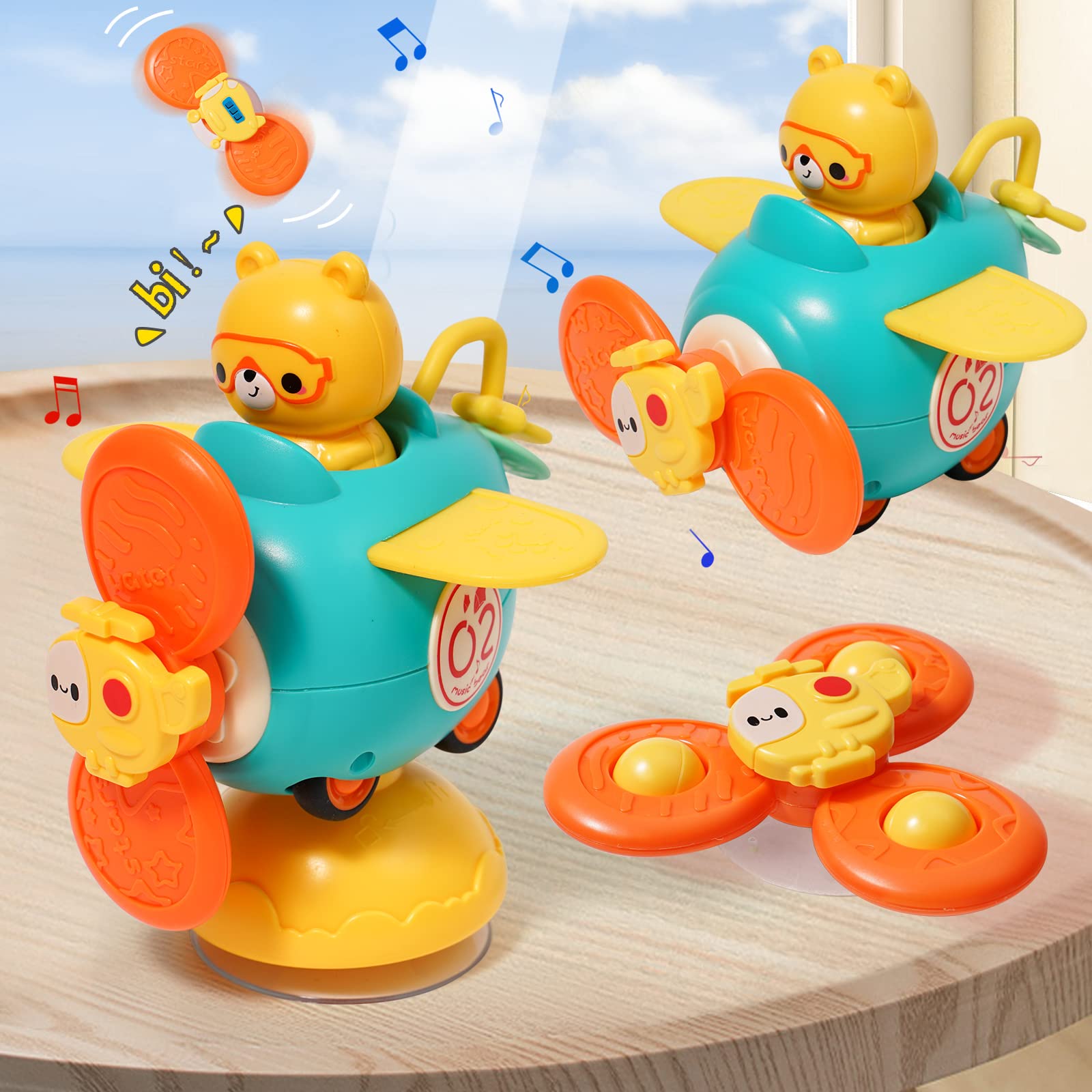 3 in 1 High Chair Toys with Suction Cups - Spinner, Teething Tray & Rattle for Babies 6-18 Months - Interactive Learning & Sensory Development Toy for Toddlers - Perfect for High Chair, Bath Time & Playtime - Ideal Baby Shower & Birthday Gift for Boys & Girls