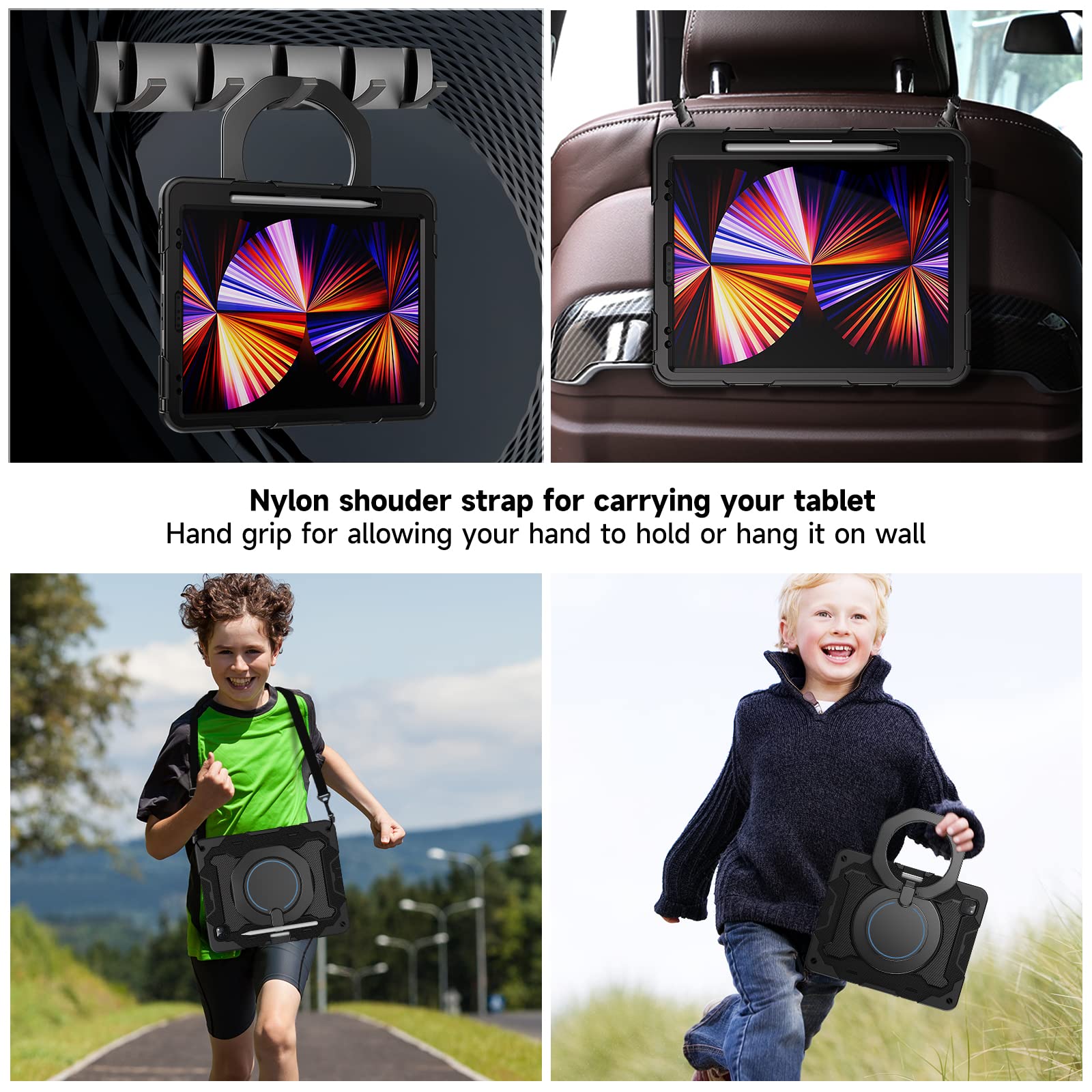 ROISKIN Heavy Duty Rugged Case for iPad Pro 12.9 inch (6th/5th/4th/3rd Gen) with Screen Protector - 360° Kickstand, Handle, Pencil Holder & Shoulder Strap | 15ft Drop Protection | Perfect for Kids, Outdoor Activities & Travel