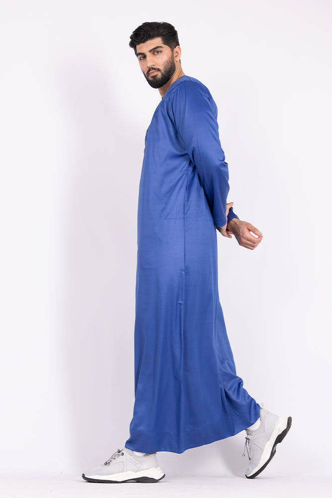Premium Men's Marine Blue Omani Kandura - Traditional Arabic Thobe for Eid, Weddings & Special Occasions | Lightweight & Breathable Cotton Fabric