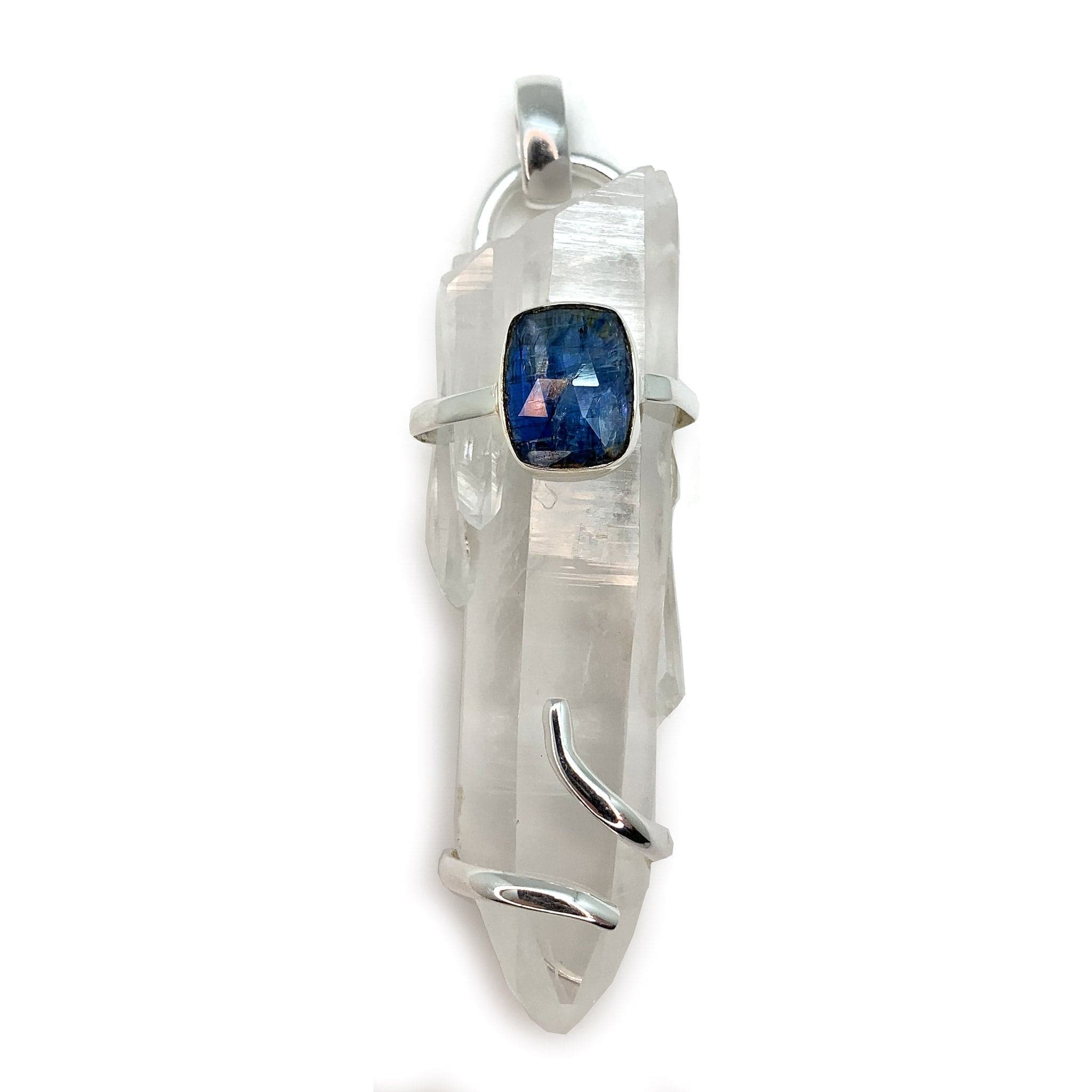 Natural Clear Quartz & Kyanite Sterling Silver Pendant Necklace - Healing Crystal Jewelry for Meditation, Energy Cleansing & Spiritual Protection