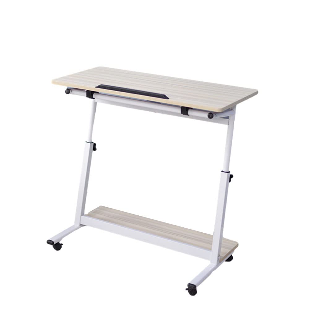 Adjustable Height Mobile Sit-Stand Desk for Laptop - Rolling Workstation Cart with Angle Adjustment for Home Office, Creative PC Notebook Writing - Natural Wood Color | Perfect for Remote Work, Small Spaces & Ergonomic Computing