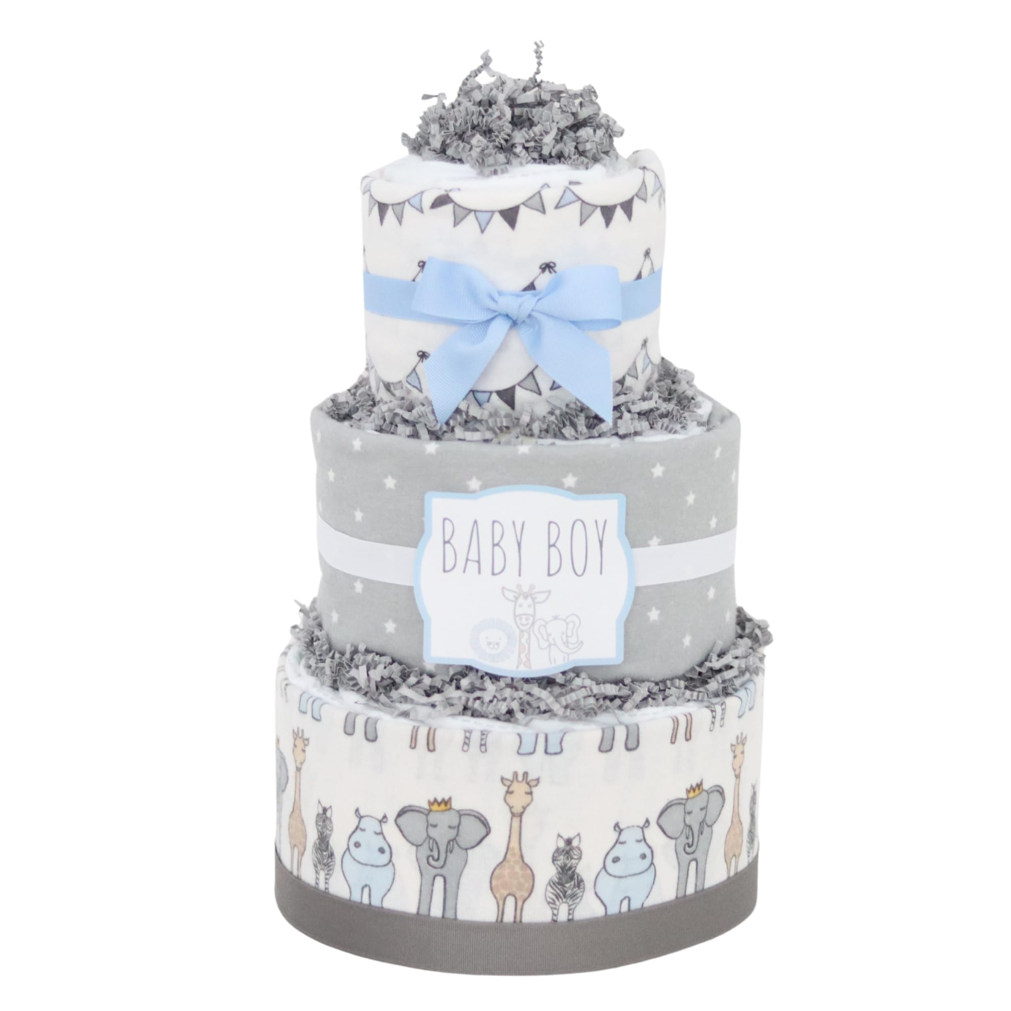 Handmade Safari Diaper Cake for Baby Shower - Perfect Newborn Gift for Boys - Baby Blossom Company | Gender Reveal, Nursery Decor & Unique Baby Gift Idea
