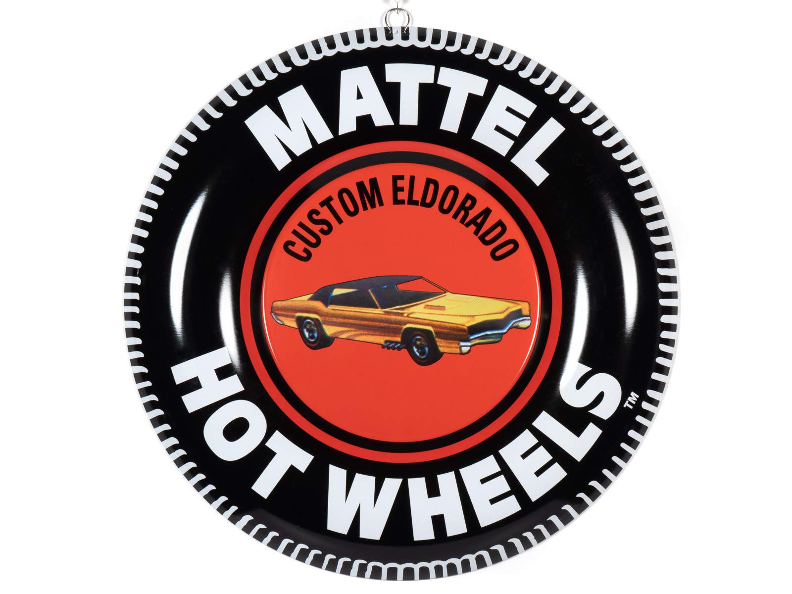 Auto World 12-Inch Hot Wheels Collector Button Tin Sign - Custom Eldorado Vintage Metal Wall Decor for Man Cave, Garage & Game Room