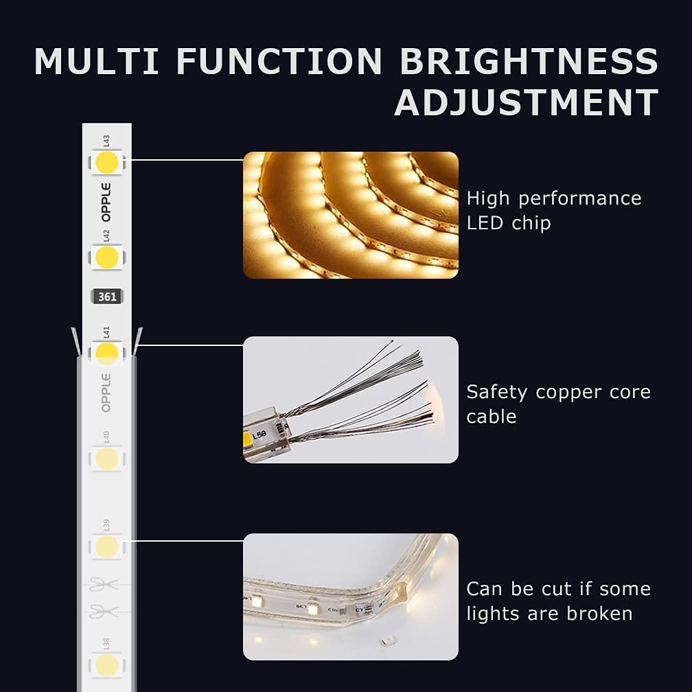 Kanemc 16.4ft Motion Sensor LED Strip Lights - Warm White USB-Powered Rope Lighting with Day/Night Modes, Dimmable & Cuttable Design + 10 Free Cable Clips - Perfect for Under Cabinet Lighting, Bedroom Decor, and Staircase Safety