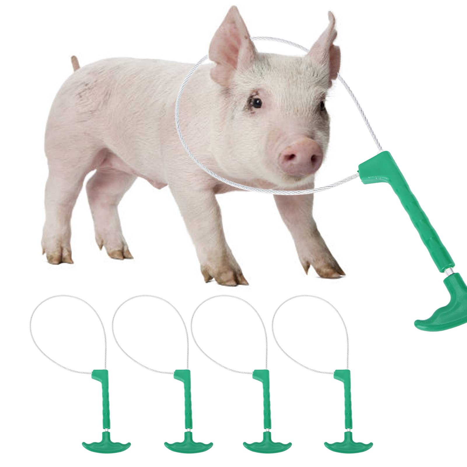 Farm Pig Holder Snare - 4PCS Green Hog Catcher Tool for Piglets & Small Animals - Durable Cable Snare for Livestock Handling, Farming, and Animal Control