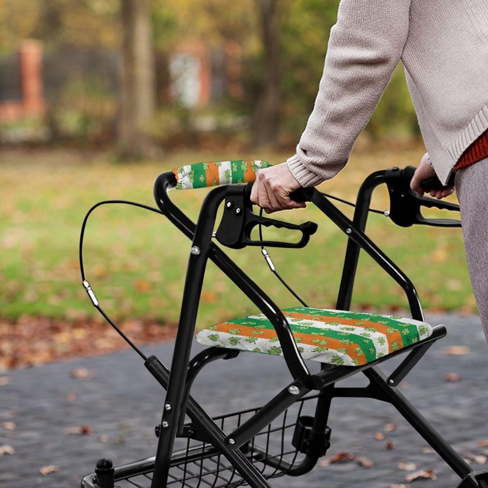 St. Patrick's Day Rollator Walker Accessories - Irish Flag & Clover Seat Covers for Seniors & Ladies - Universal Walker Seat & Backrest Covers - Perfect for St. Patrick's Day Parades, Nursing Homes & Mobility Support