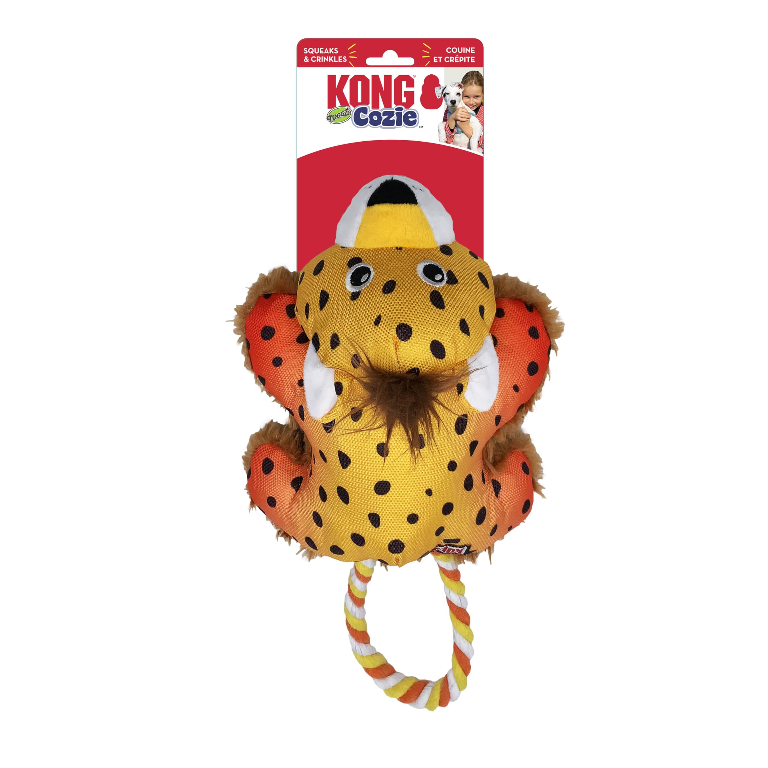 KONG Cozie Tuggz Cheetah Plush Dog Toy for Medium & Large Dogs - Durable Chew Toy for Aggressive Chewers, Interactive Play & Bonding Time with Your Pet