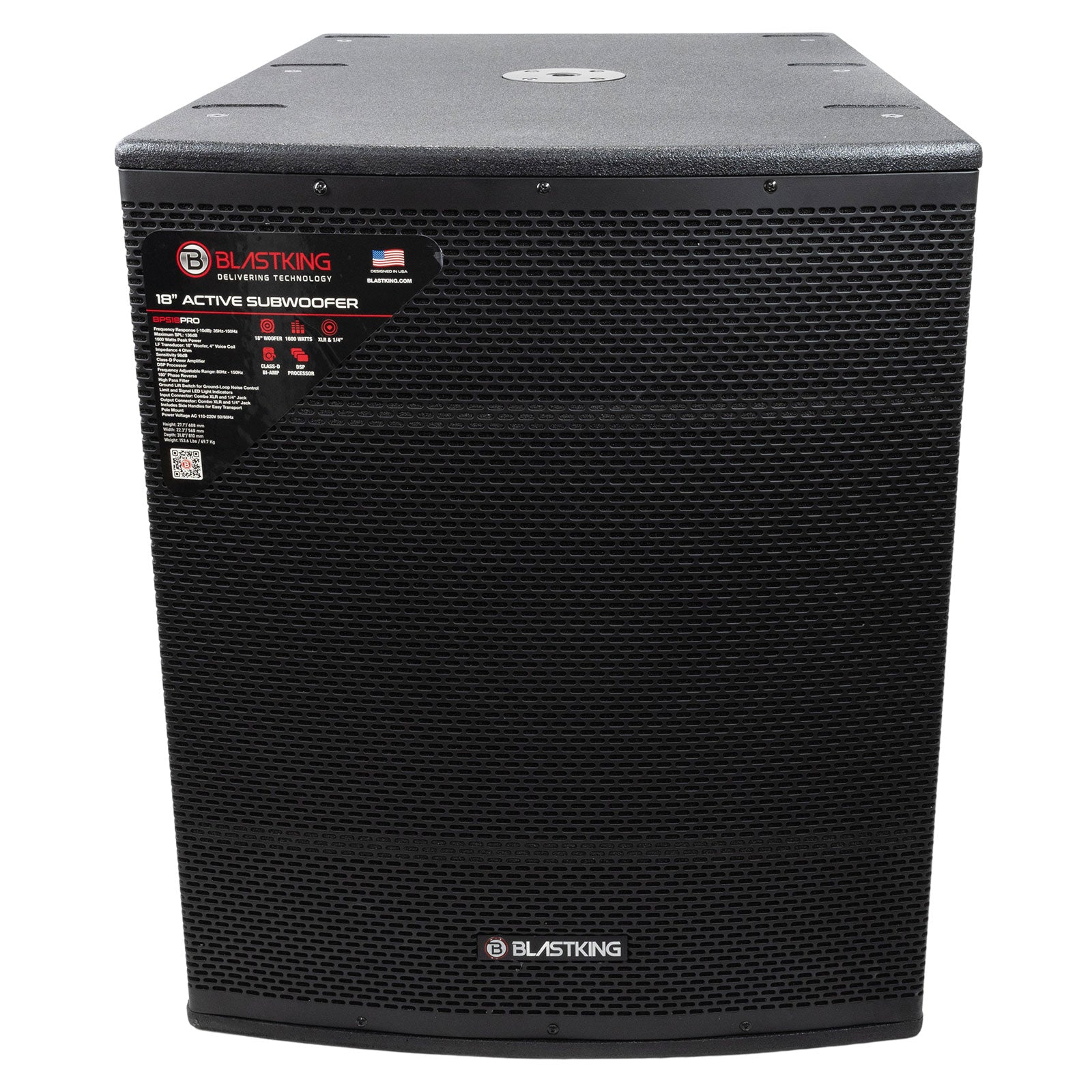 Blastking BPS18PRO 18 Inch 1600W Active Subwoofer with Class D Amplifier & DSP Processor - Powerful Bass for Home Theater, DJ Events, and Car Audio Systems