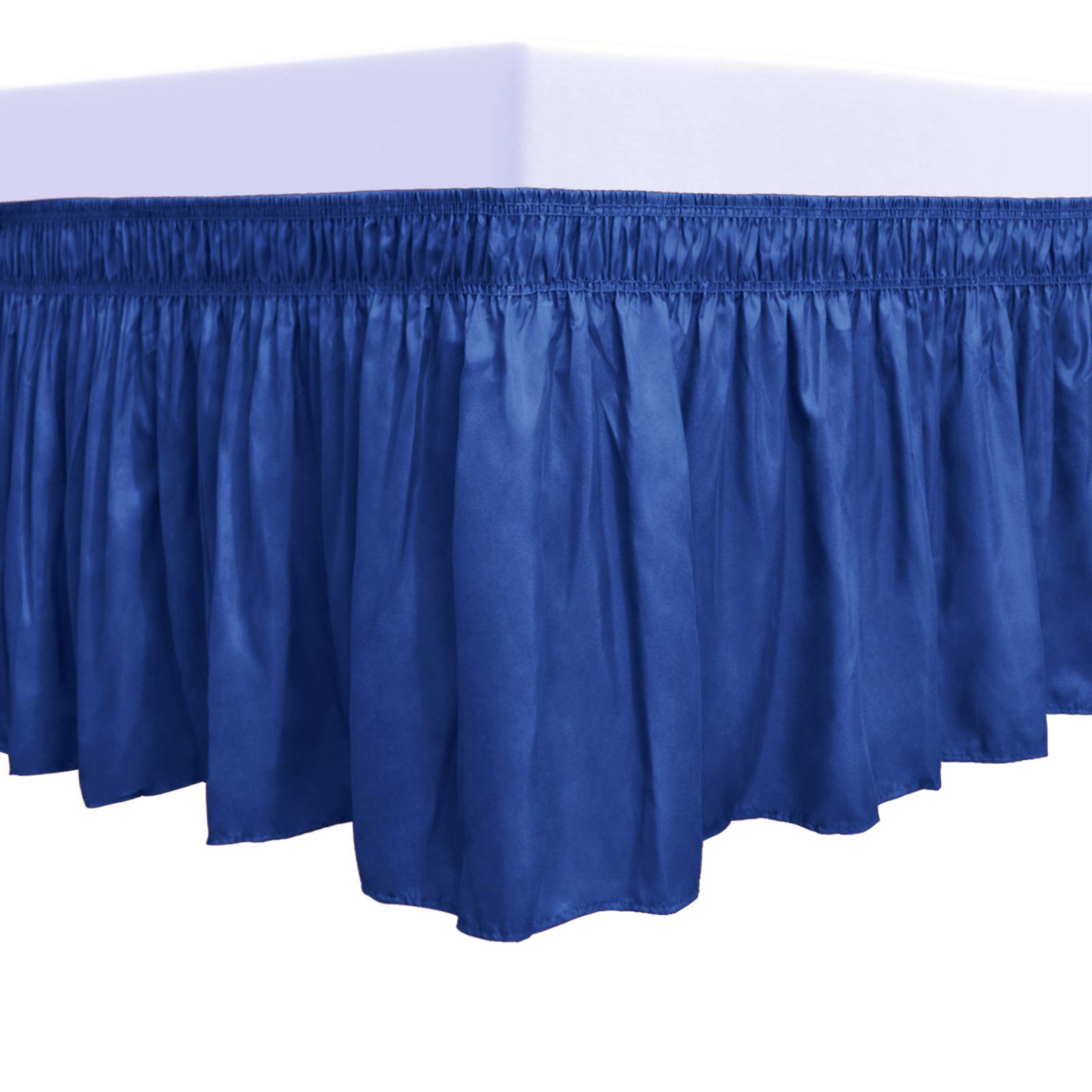 PureFit Wrap Around Ruffled Bed Skirt with Adjustable Elastic Belt - 14 Inch Drop Easy to Install, Wrinkle-Free Dust Ruffle for Queen, King & California King Beds | Classic Blue | Perfect for Guest Rooms, Master Bedrooms & Home Staging