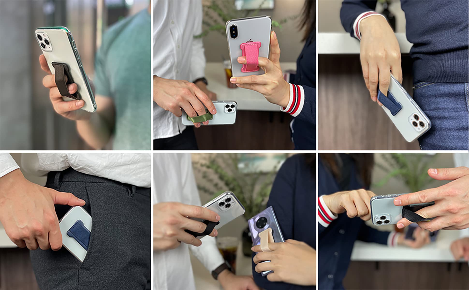 Universal Phone Grip Holder for Hands - 2 Pack Finger Strap Phone Holder with Selfie Grip, Compatible with Most Smartphones (Light Blue) - Perfect for Selfies, Gaming, and One-Handed Phone Use