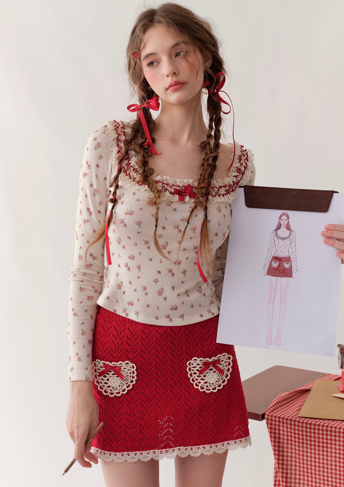 Soft Strawberry Print Knit Shirt for Women - Cozy Homewear & Casual Outfit for Relaxing or Lounging