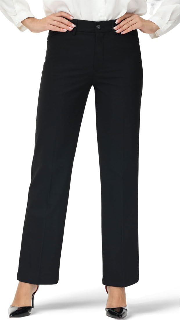 Soojun Women's Comfort Flex Waist Straight Leg Dress Pants - Professional Office Work Pants with Stretchy Waistband for Business Casual & Formal Wear