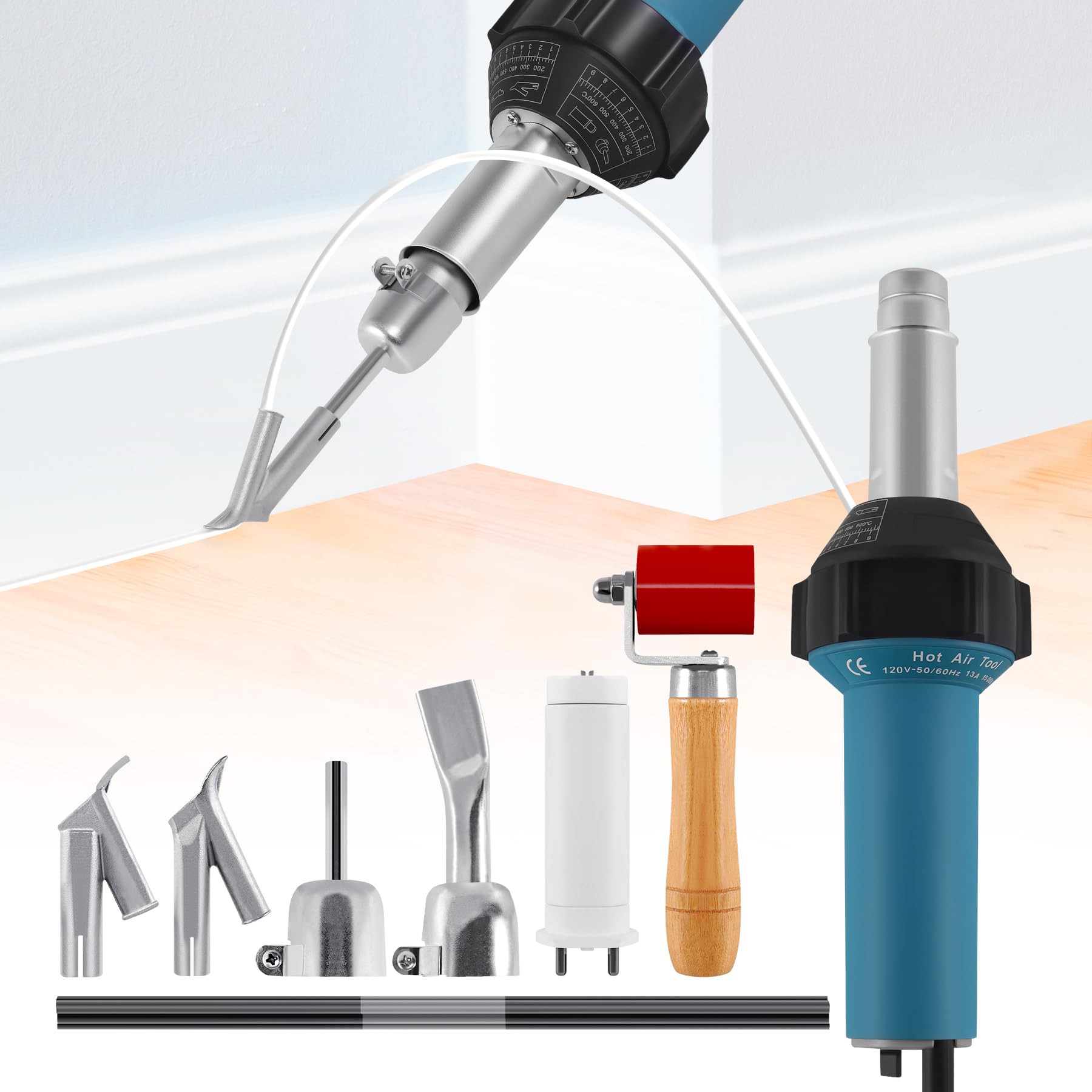 1500W Hot Air Plastic Welder Kit - Handheld Heat Gun for Vinyl, PVC, TPO Roofing & Plastic Welding with Multiple Nozzles | Perfect for DIY Repairs, Automotive, Marine & Construction Projects