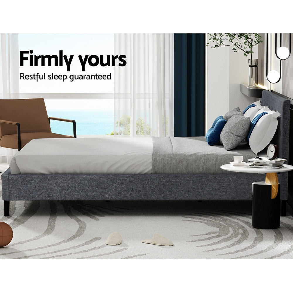 Hyams Queen Bed Frame with Wooden Slats - Sturdy Grey Metal Platform Bed for Bedroom, Guest Room, or Dorm | Easy Assembly & Noise-Free Design