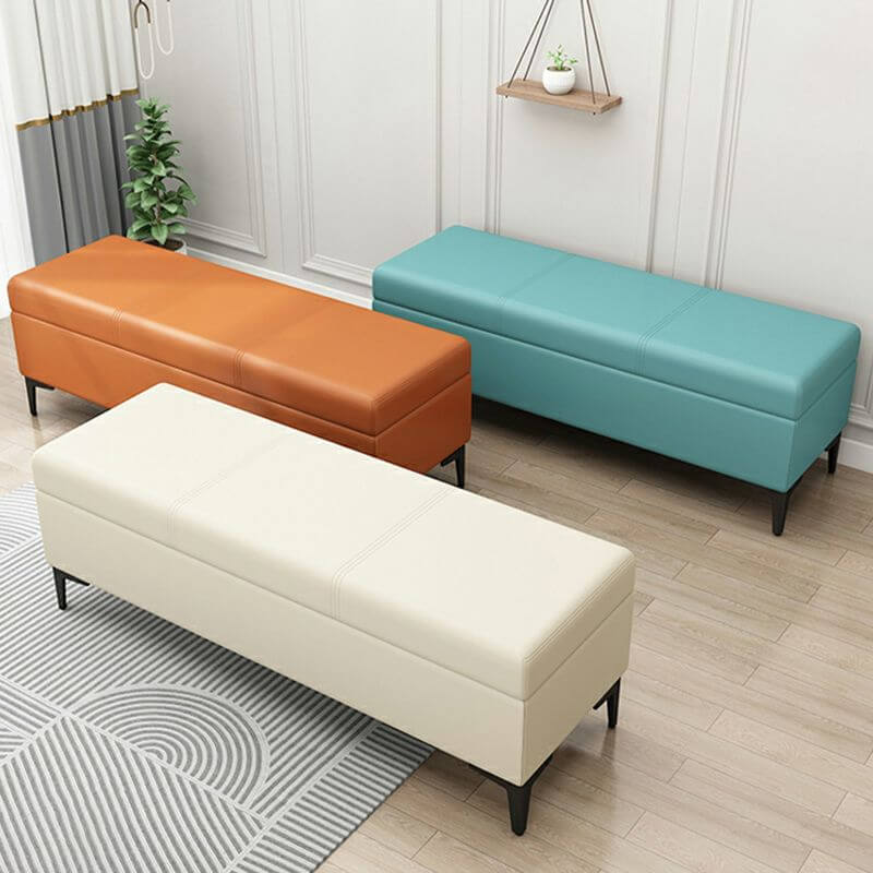 Trendy Rectangle Solid Color Flip Top Storage Ottoman with Sponge Cushioned Seat - Green, Dove Grey, Slate Blue - Perfect for Living Room, Bedroom & Home Organization