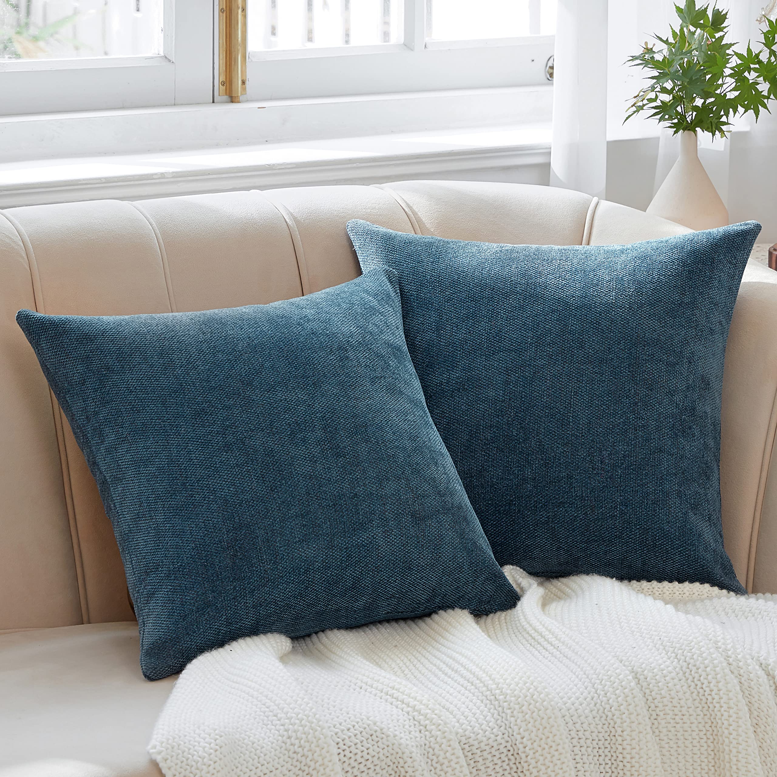 Anickal Dark Blue Pillow Covers 20x20 Inch Set of 2 - Decorative Square Throw Pillow Cases for Couch, Sofa & Living Room - Farmhouse Home Decor Accent Pillows for Bedroom, Dorm or Office