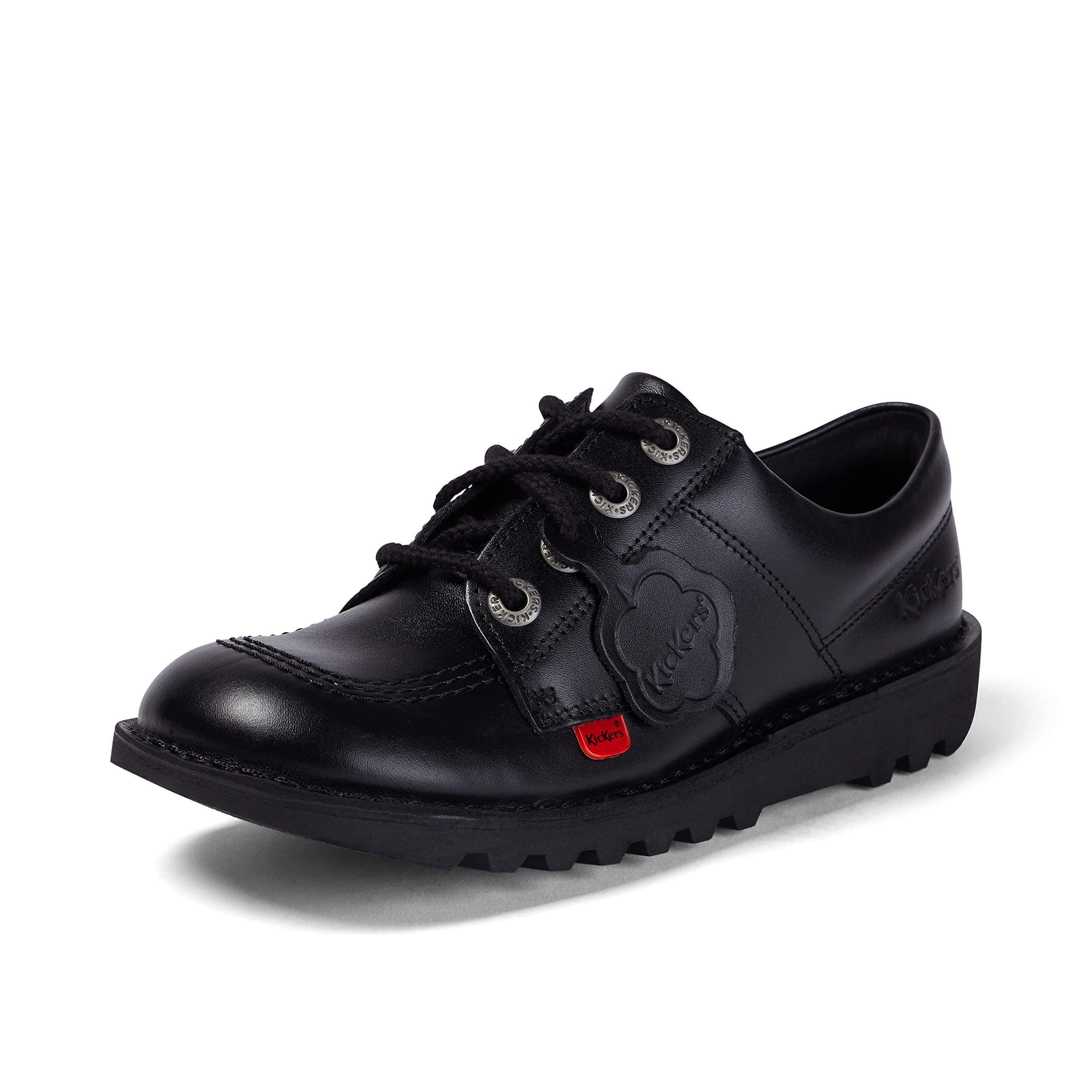Kickers Kick Lo Y Black Leather School Shoes for Kids - Comfortable & Durable Boys' Casual Sneakers for School, Play & Everyday Wear