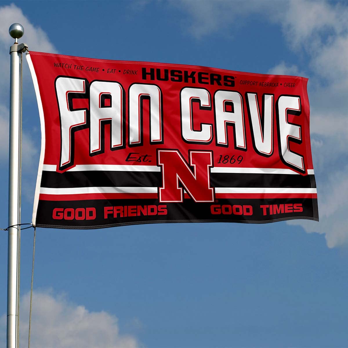 Nebraska Cornhuskers Fan Man Cave Banner Flag - College Football Decor for Game Room, Tailgating & Sports Bar