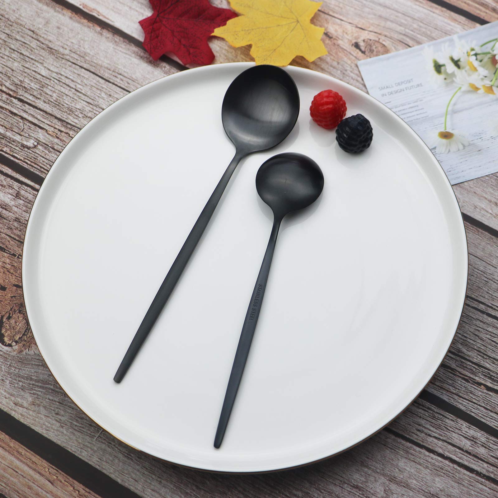 Premium 40-Piece Black Silverware Set - JASHII 304 Stainless Steel Flatware Cutlery Set for 8 (Forks, Knives, Spoons) - Matte Finish Kitchen & Restaurant Tableware - Dishwasher Safe - Perfect for Dinner Parties, Weddings & Upscale Dining