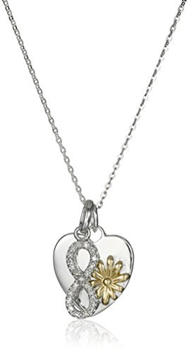 Two Tone Sterling Silver & Gold Plated Heart Flower Charm Necklace - 'If Daughters Were Flowers I'd Pick You' Engraved with Diamonds | Perfect Daughter Gift for Birthday, Graduation & Mother's Day