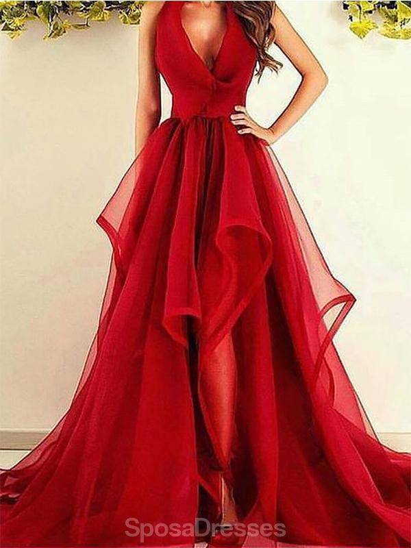 Elegant Halter Red Side Slit Ruffles Long Evening Prom Dress for Women - Formal Party Gown with Flowy Design, Perfect for Prom Night, Homecoming, Cocktail Parties & Special Occasions