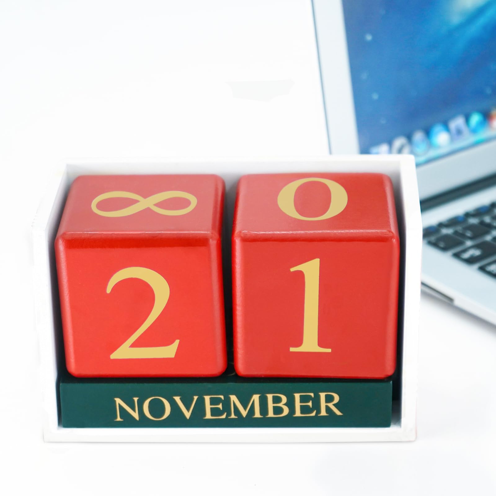 Wooden Perpetual Desk Calendar Blocks - Pink Office Desk Accessories with Month & Date Display, Wooden Cubical Decor for Home & Office - Perfect Gift for Women & Men (Christmas Green) | Great for Desk Organization, Holiday Decor & Thoughtful Gifting