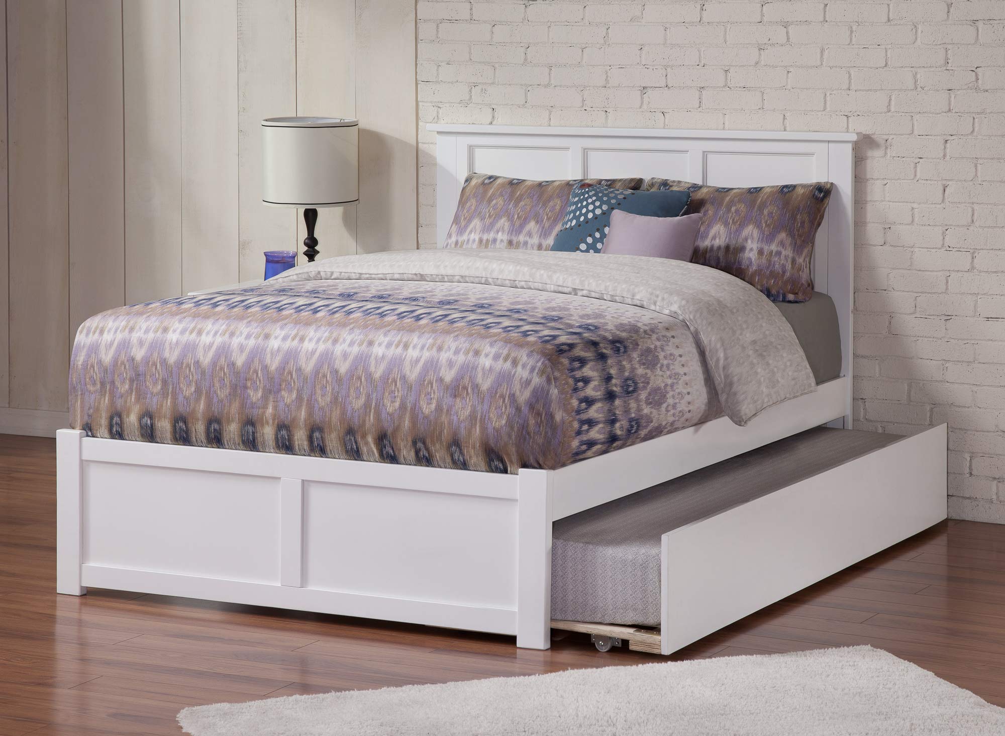 AFI Madison Queen Size Platform Bed with Footboard & Twin XL Trundle in White - Modern Bedroom Furniture for Small Spaces & Guest Rooms
