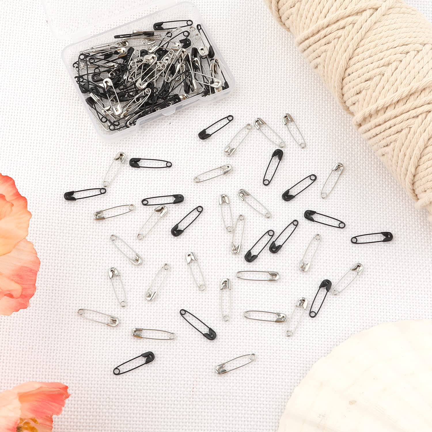 120pcs Nickel Plated Stainless Steel Safety Pins - 19mm Small Black & Silver Assorted Safety Pins with Clear Storage Case for Clothes Sewing, DIY Jewelry Making, Handicrafts & Emergency Repairs | Perfect for Tailoring, Quilting, Fabric Arts & Travel Sewing Kit