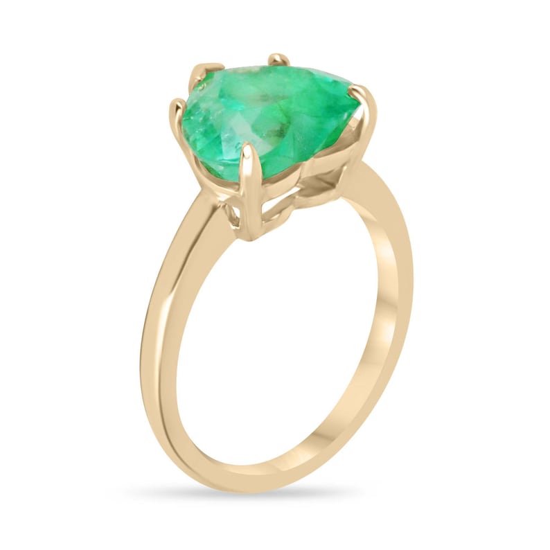 4.53ct Vivid Yellowish Green Heart Cut Emerald Ring - 18K Gold (750) Solitaire Statement Jewelry for Engagement, Anniversary & Special Occasions