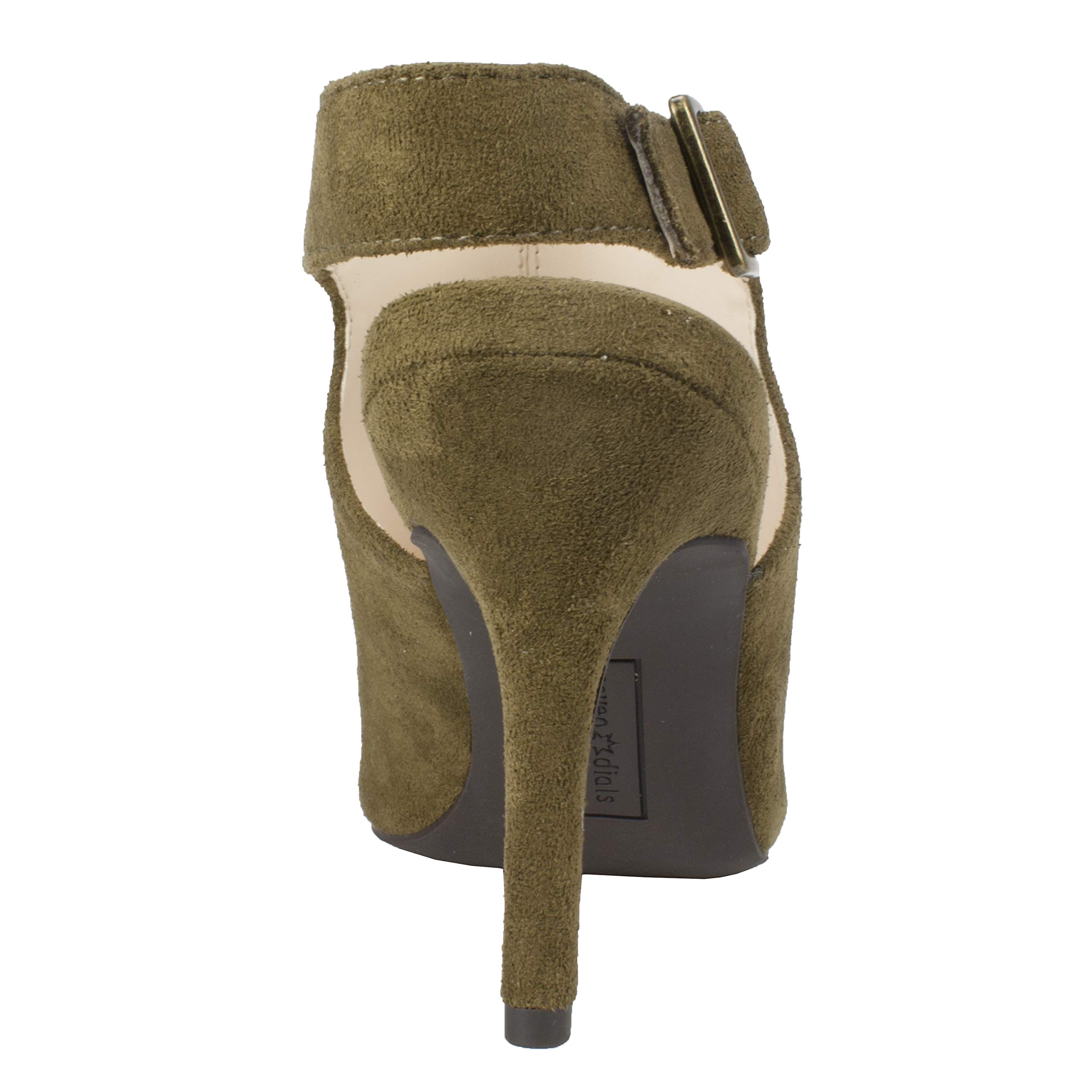 SEVEN DIALS Sherly Women's Heels - Olive Suede, Size 6 for Office & Party