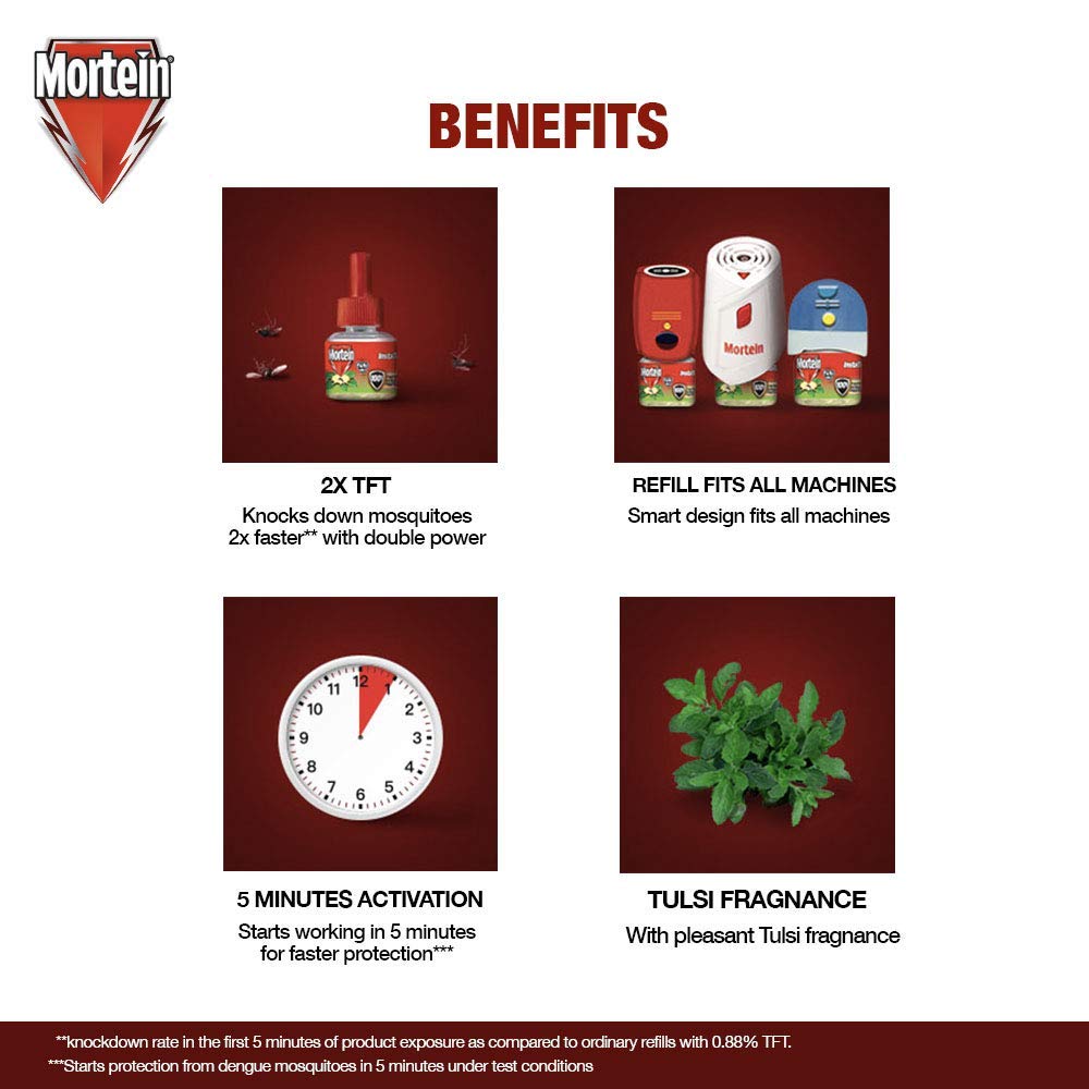 Mortein Insta Refill - Tulsi Scented Mosquito Repellent Refill 35ml + 25% Extra | Effective Insect Protection for Home, Outdoor & Travel Use