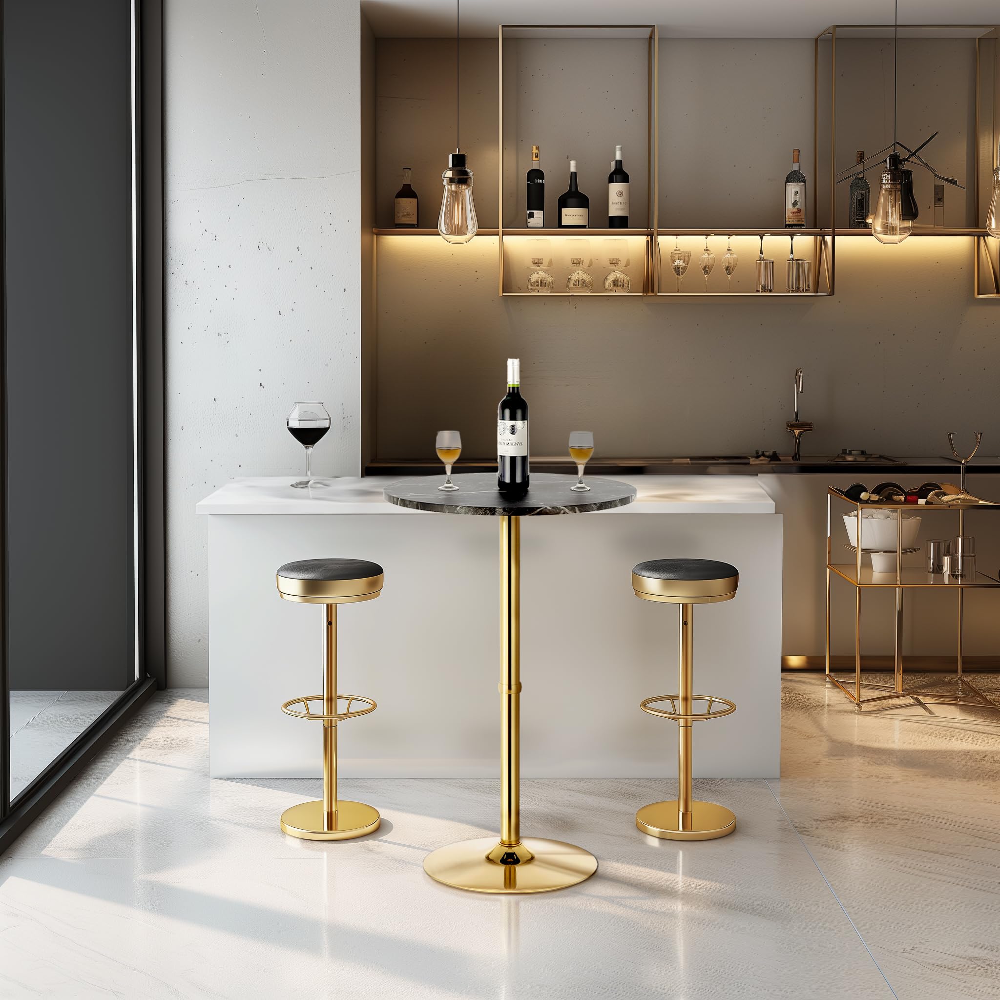 Finnhomy 24 Inch Round Cocktail Bar Table with Sturdy Metal Base - Tall Bistro Pub Table for Kitchen, Dining Room & Living Room - Easy Assembly Black & Gold - Perfect for Entertaining, Small Spaces & Home Bars