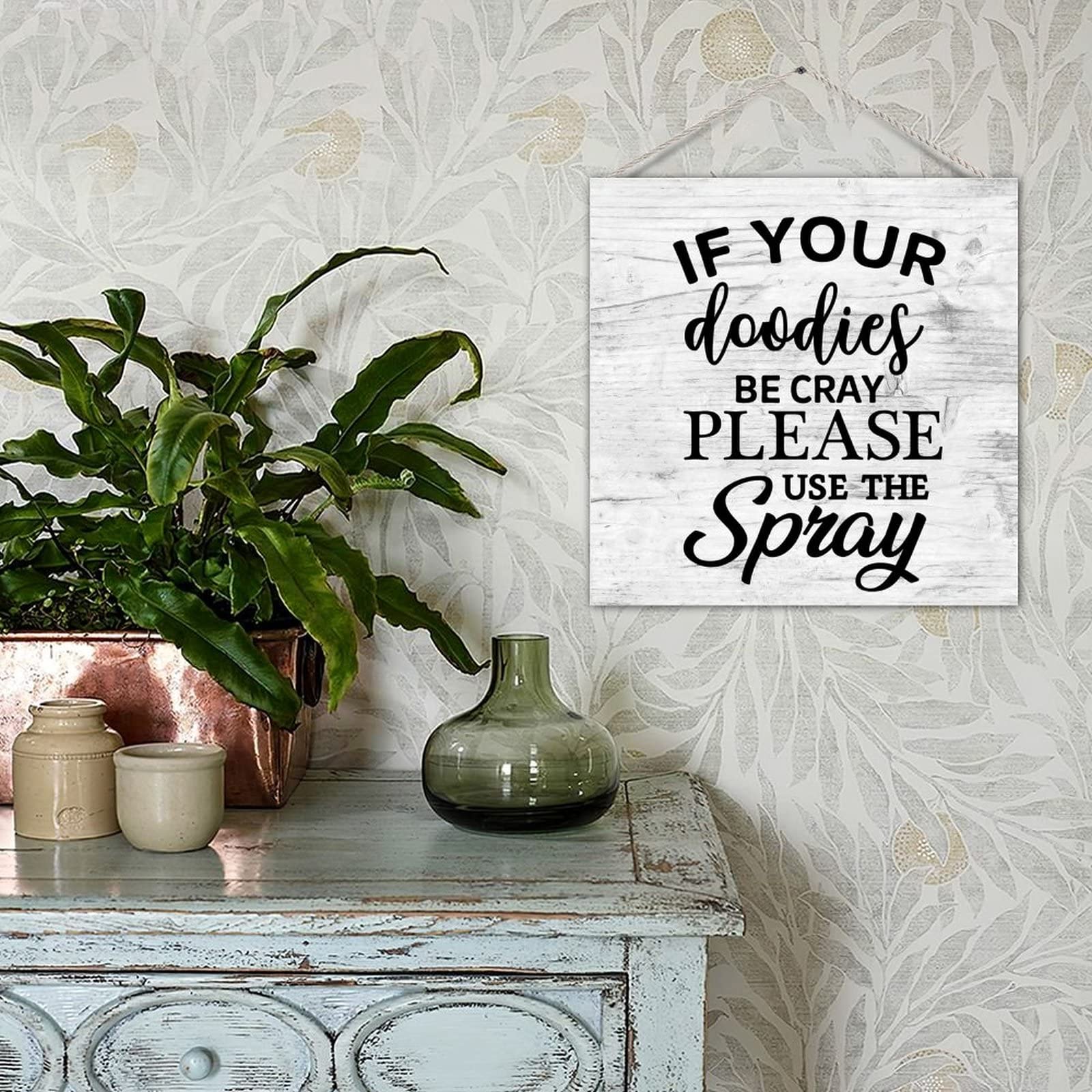 Farmhouse Bathroom Sign Plaque - Funny Wooden Wall Decor with 'If Your Doodies Be Cray Please Use The Spray' Quote - Rustic Toilet Wall Hanging for Bathroom Decor - Perfect for Powder Rooms, Guest Baths & Farmhouse Style Homes