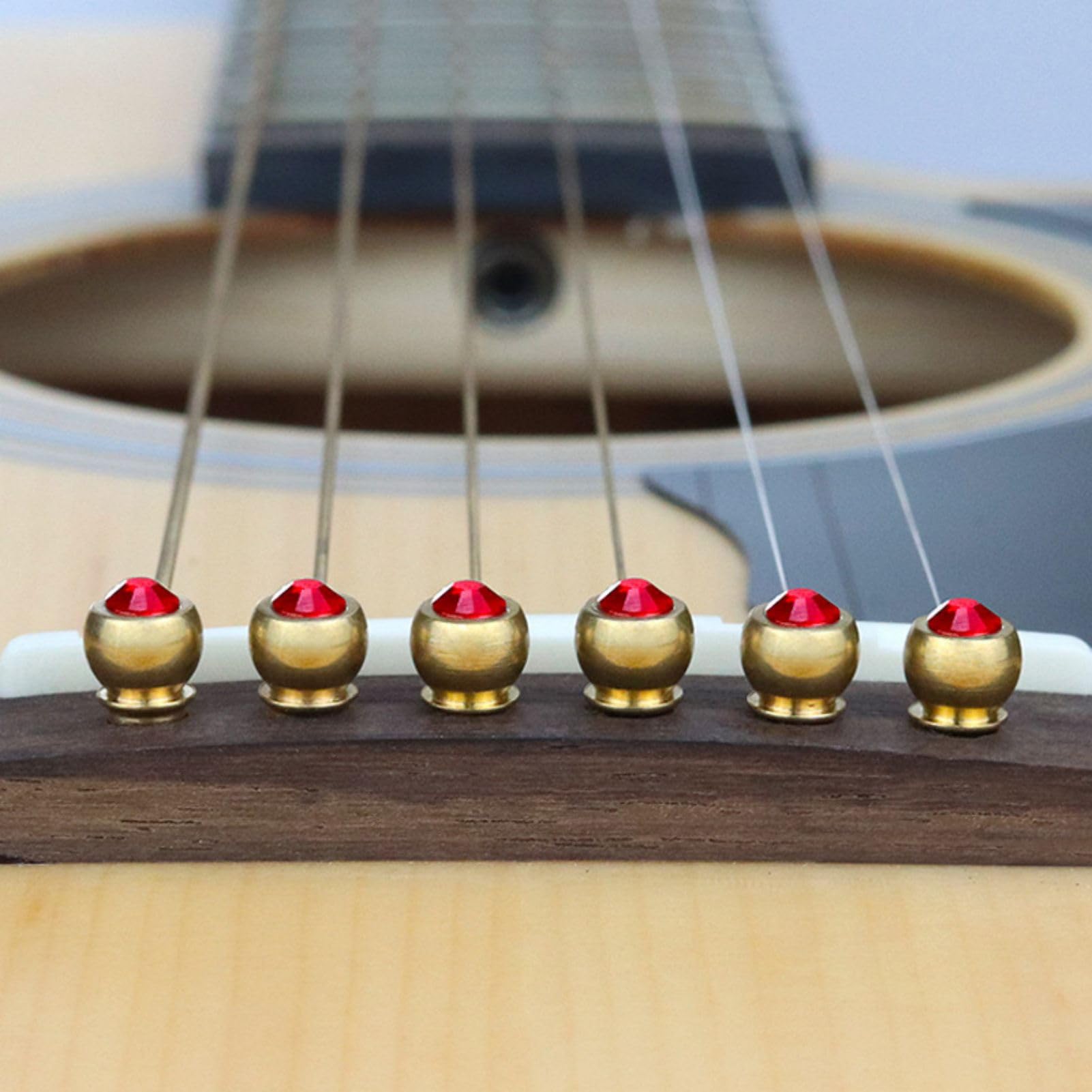 Premium Brass Guitar Bridge Pins - Acoustic Guitar String Pegs & Fixed Cones Replacement Set for Folk Guitars (Chicken Blood Red) | Durable Guitar Accessories for String Changing & Maintenance