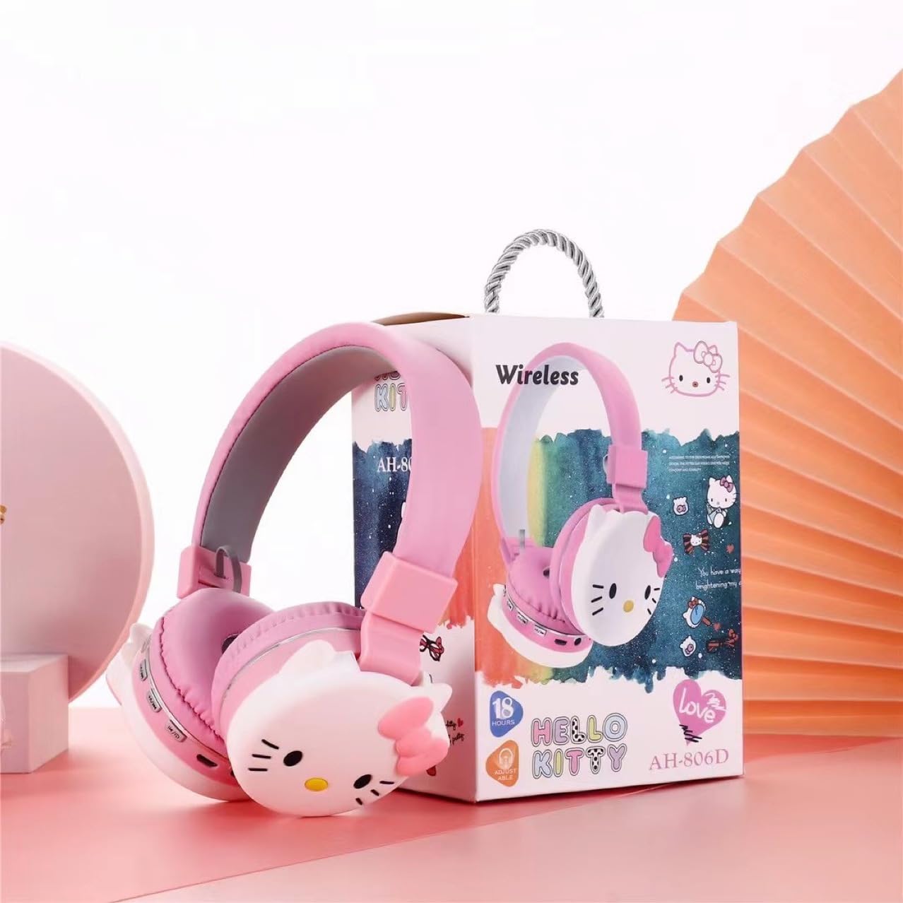 Wireless Bluetooth Headphones for Kids - Cute Noise Cancelling Headset with Mic for Boys & Girls (Hello Kitty, Pink) - Perfect for Online Classes, Travel & Gaming