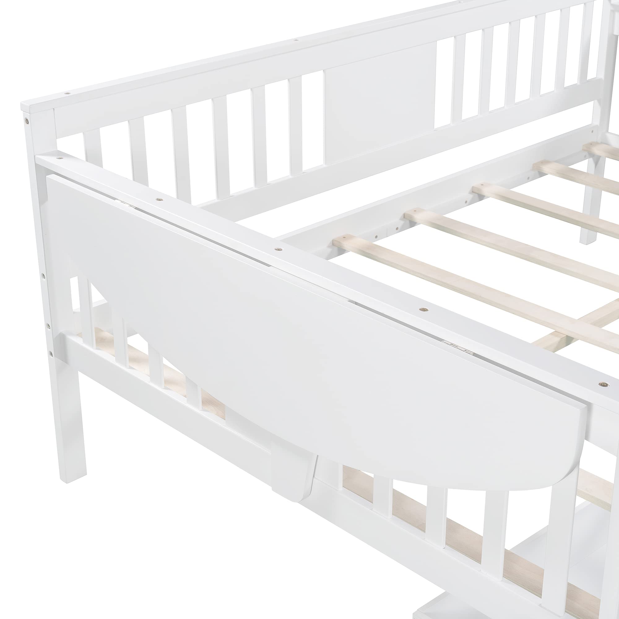 Harper & Bright Designs Full Size Daybed with Storage Drawers & Foldable Table - Wooden Sofa Bed Frame for Small Spaces, Guest Room, Living Room or Dorm (White, 2 Drawers) - Perfect for Sleepovers, Home Office & Space-Saving Solutions