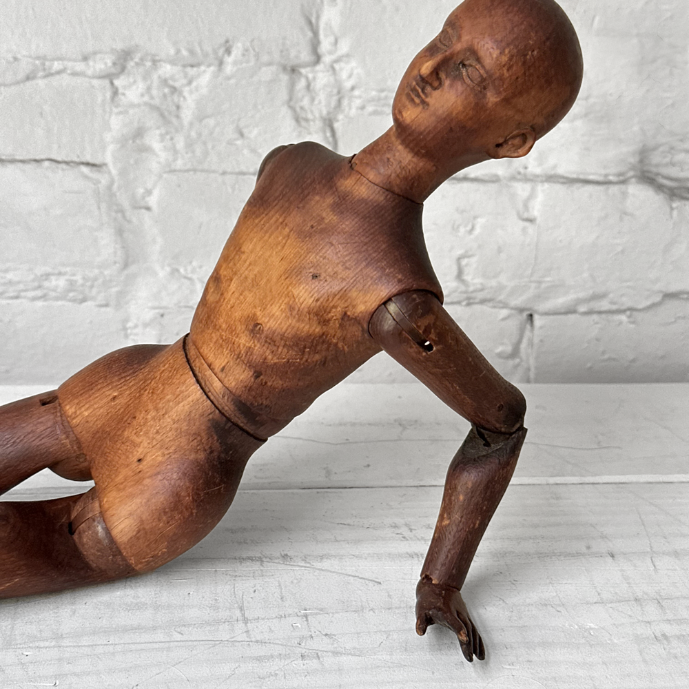 Antique Carved Wood Artist's Model - Handcrafted Wooden Mannequin for Drawing & Painting - Perfect for Art Studios, Classrooms & Home Decor