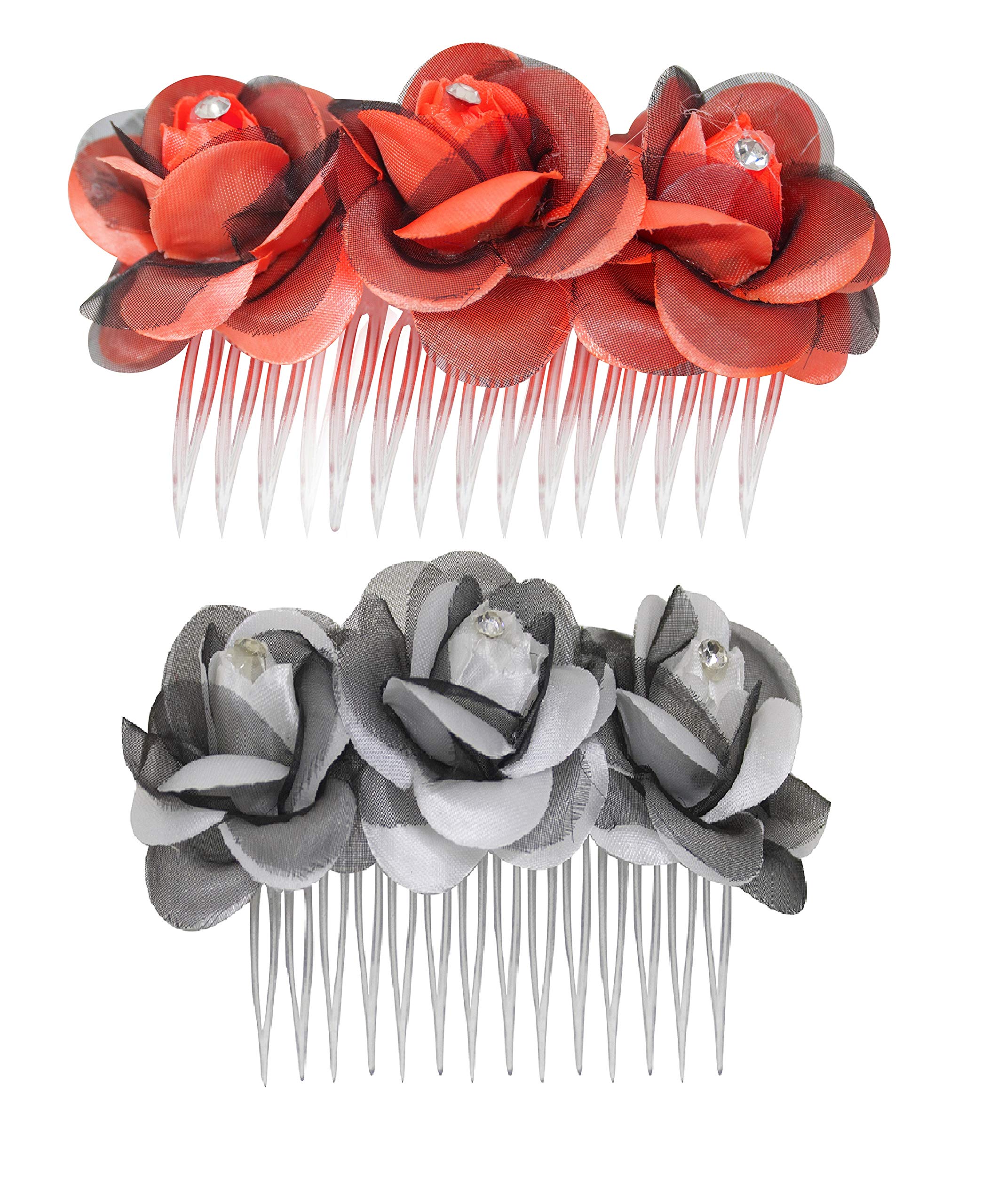 BOXO Flower Hair Clips for Women - Set of 2 Multicolor Hair Accessories for Wedding, Party & Everyday Wear