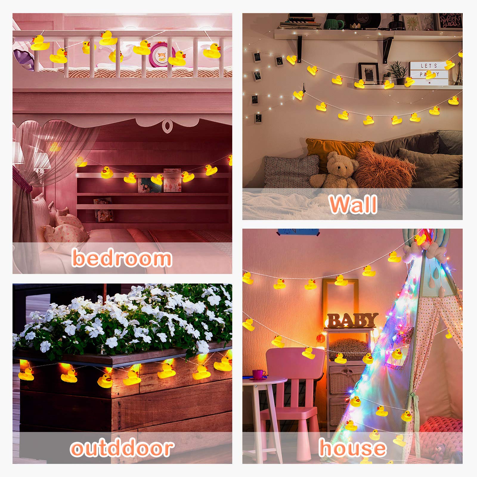 20 LED String Lights for Kids Room - Holiday Wall Window Tree Decor, Party Yard Garden, Bedroom Living Dorm - Squeeze Sound Squeaky Duck Toy - Perfect for Birthday Decorations, Nursery Night Light & Christmas Tree Lighting
