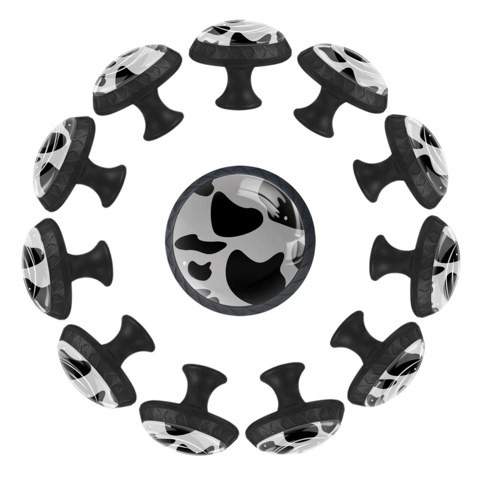 12Pcs Black Cow Texture Cabinet Handles & Knobs - Modern Drawer Pulls for Kitchen, Bathroom & Furniture - Durable Cabinet Hardware for Home Renovation & DIY Projects