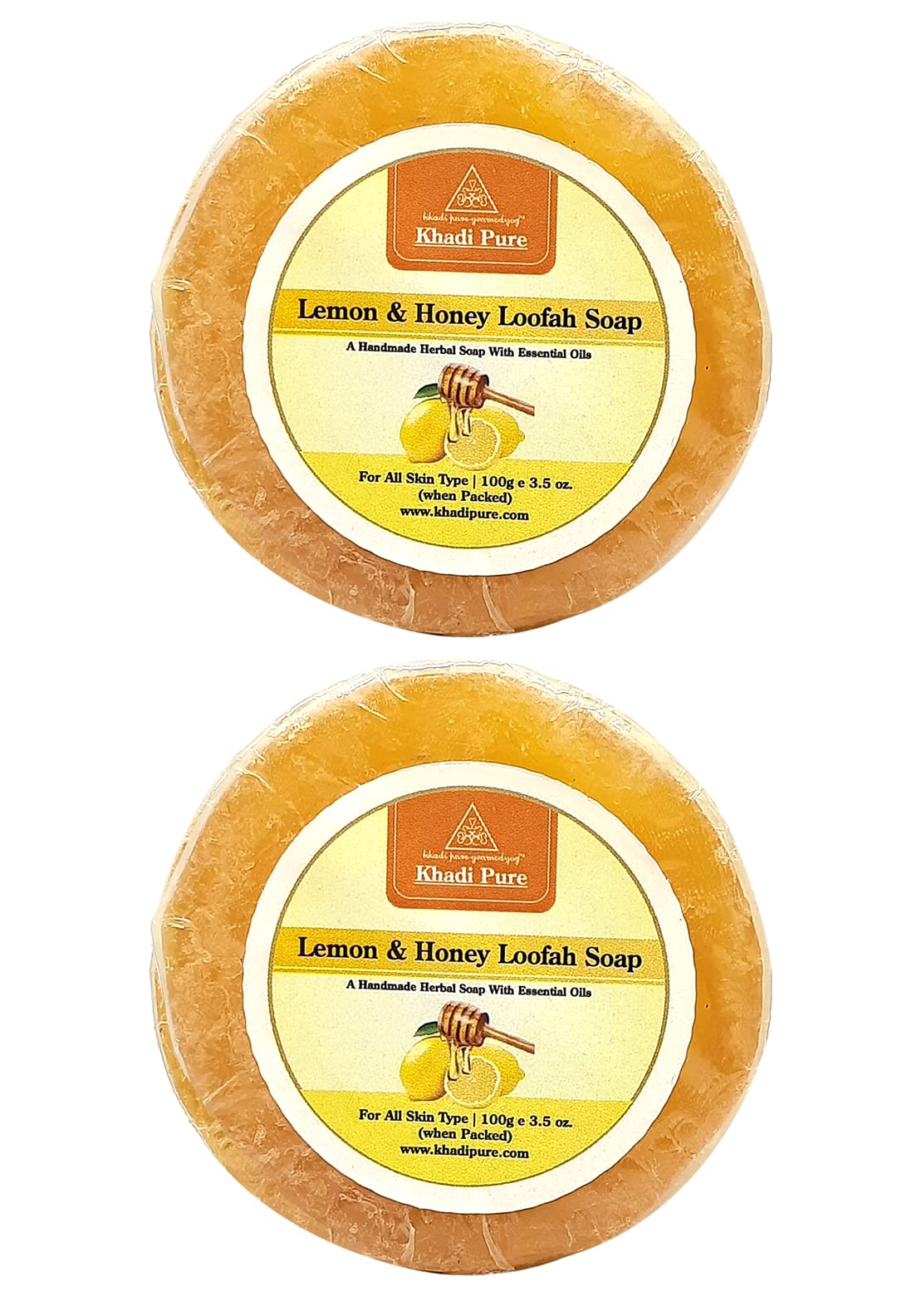 Khadi Pure Herbal Lemon & Honey Loofah Soap - 100g (Pack of 2) | Natural Exfoliating & Moisturizing Bar Soap for Soft Skin | Perfect for Daily Shower, Spa & Gift Sets