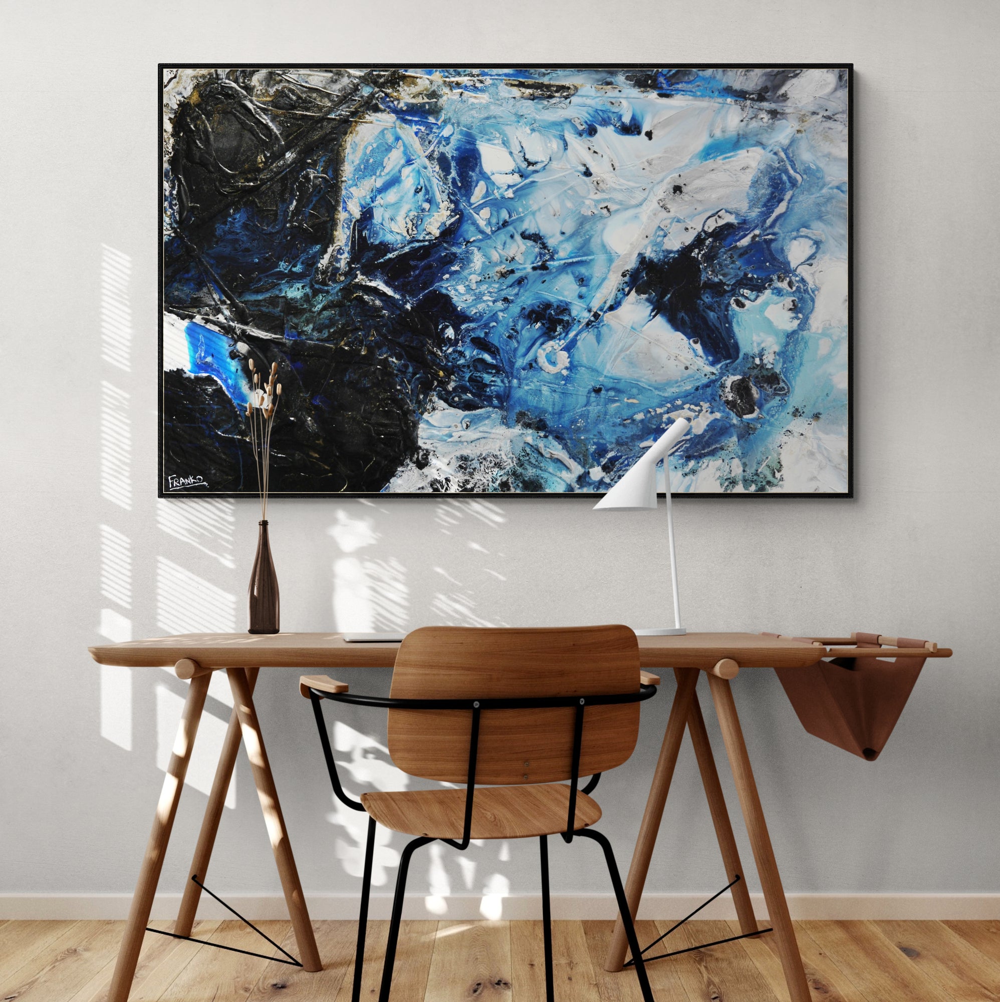 Blue Slate 160cm x 100cm Abstract Textured Canvas Painting - Modern Wall Art for Living Room, Bedroom & Office Decor