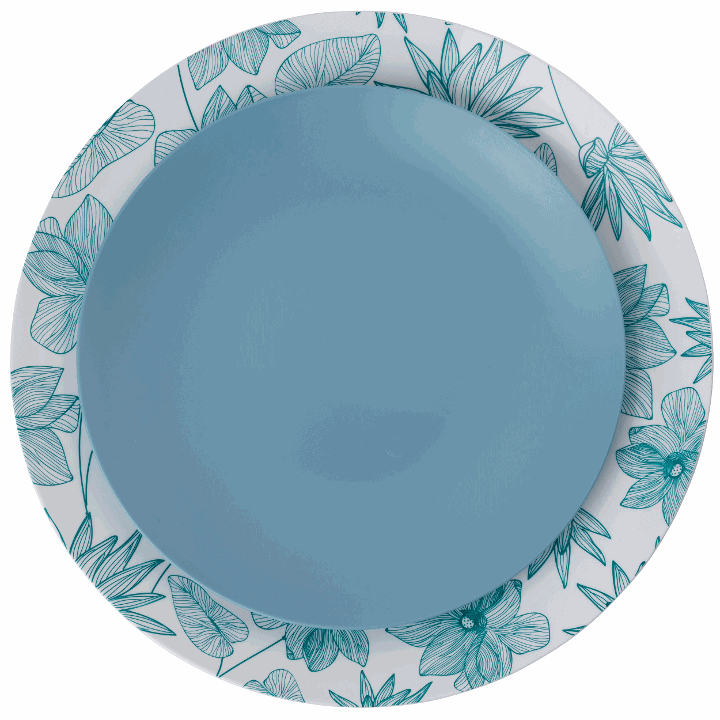 Blue and White Round Plastic Plates - 12-Pack Durable Melamine Dinner Plates for Parties, Picnics & Outdoor Dining - BPA-Free, Dishwasher Safe - Bella