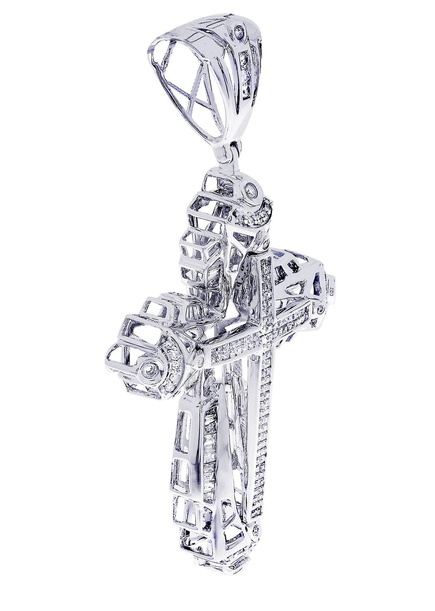 2.1 Carat Diamond Cross Pendant Necklace - 16.75 Grams Solid Gold/Silver - Perfect for Baptism, First Communion & Religious Gifts