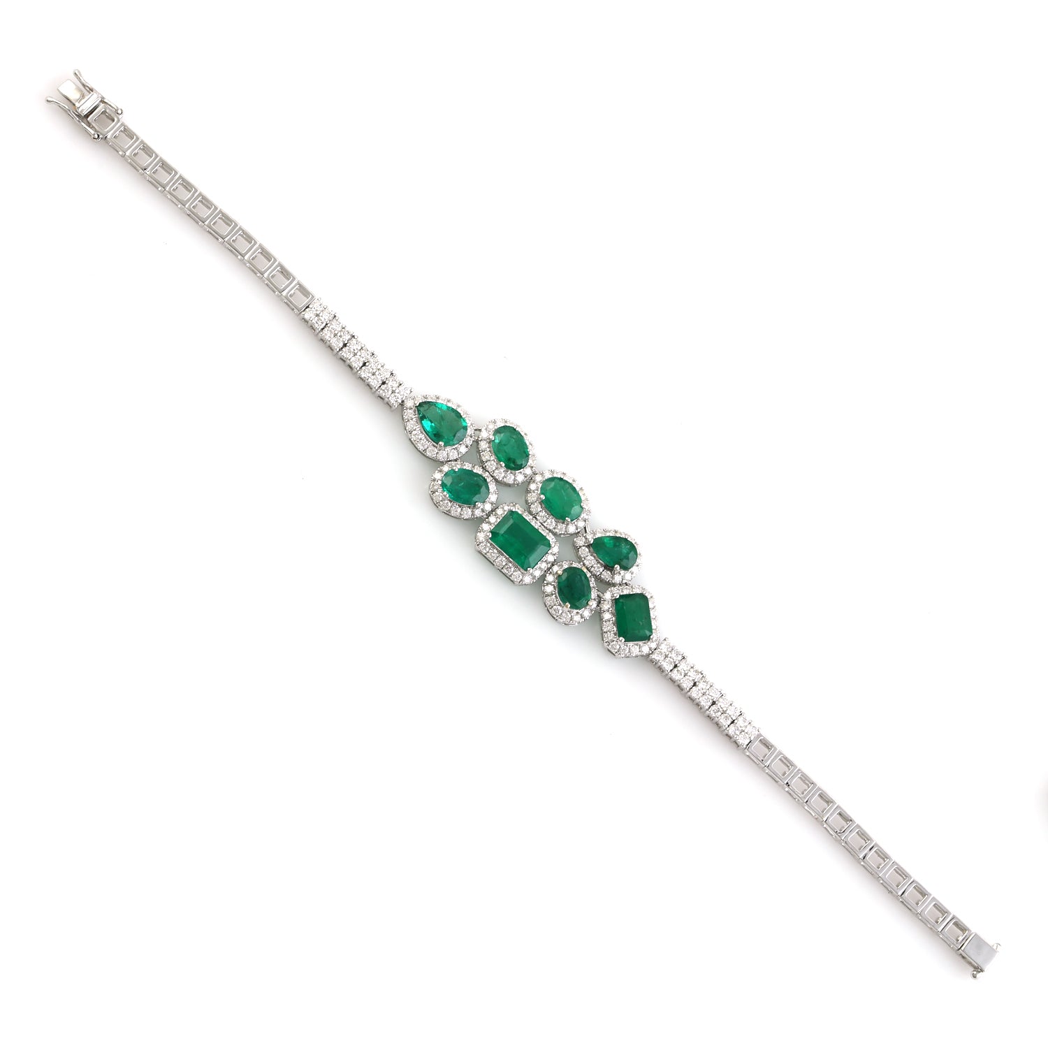 Emerald May Birthstone Pave Diamond Bracelet - 14K White Gold Adjustable Designer Jewelry for Women | Perfect Birthday Gift, Anniversary Present & Everyday Elegance
