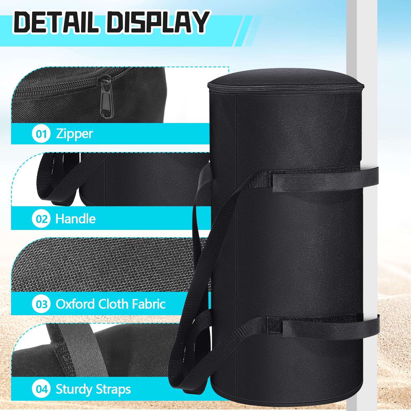 4 Pcs Heavy Duty 300 LBS Canopy Weights Sand Bags - Windproof Tent Weights for Outdoor Canopy, Gazebo, Patio Umbrella - Perfect for Camping, Beach, Picnics, and Backyard Events (Black, No Sand Included)