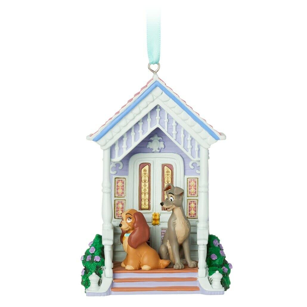 Lady and The Tramp Sketchbook Ornament - Gold & Red Christmas Tree Decoration - Perfect for Disney Fans, Holiday Decor & Gift Giving