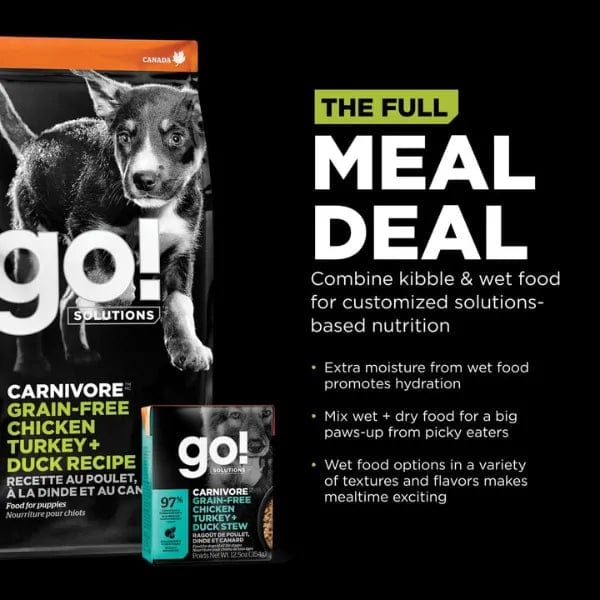 Go! Solutions Carnivore Grain-Free Dry Puppy Food - Chicken, Turkey & Duck Recipe | High-Protein Puppy Kibble for Active Dogs & Growing Puppies | Perfect for Training, Weaning & Daily Nutrition